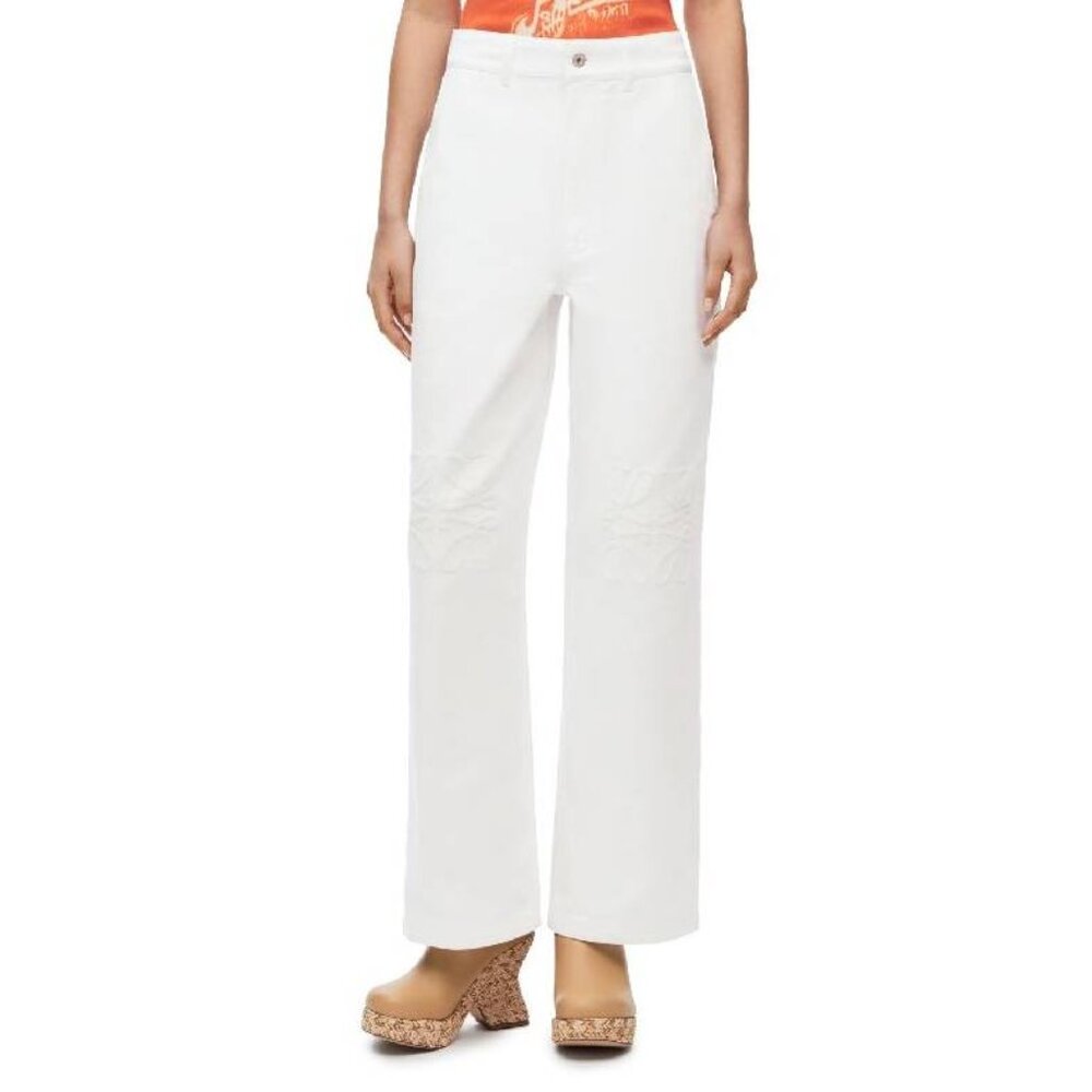 Loewe White Cotton Embroidered Anagram Baggy Jeans